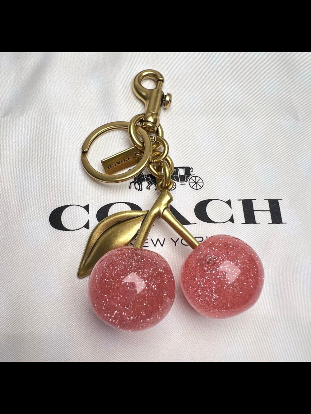 COACH Pink Glitter Cherry Key Charm with Gold Hardware - Picture 7 of 7